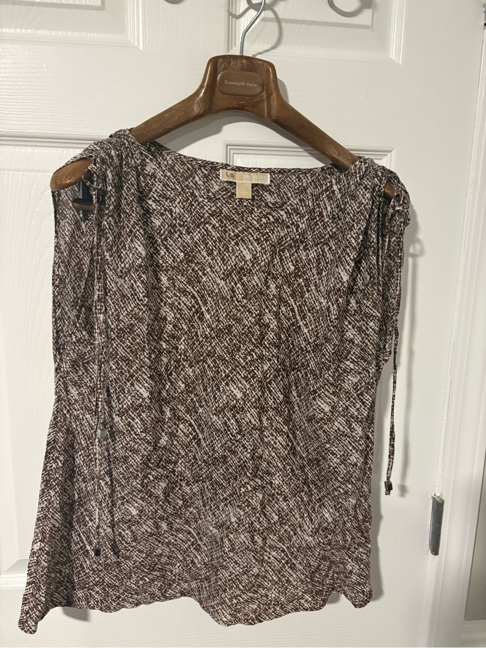 Michael Kors Brown and Cream One-Shoulder Tie Dress
